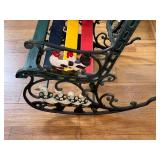 Ornate Cast-Iron Garden Chair - Rainbow Wood Slats (Red, Yellow, Navy, Green) With Duck Motif