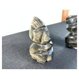 VTG Black Soapstone Tiki Warrior Figures - Pair, Carved Stone Polynesian Decor