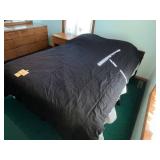 Queen-Size Bed with Mattress - Black Comforter & Gray Plaid Bedding Included