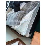 Queen-Size Bed with Mattress - Black Comforter & Gray Plaid Bedding Included