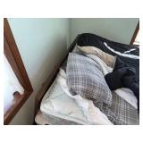 Queen-Size Bed with Mattress - Black Comforter & Gray Plaid Bedding Included