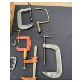Assorted Woodworking Clamps - C-Clamps, Bar Clamps & Quick-Grips in Wooden Box