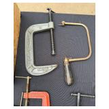 Assorted Woodworking Clamps - C-Clamps, Bar Clamps & Quick-Grips in Wooden Box