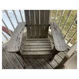 Weathered Adirondack Wood Chair & Beige Plastic Woven-Back Chair - Outdoor Patio Pair