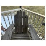 Weathered Adirondack Wood Chair & Beige Plastic Woven-Back Chair - Outdoor Patio Pair