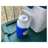 Coleman Cooler with Blue Lid, Water Jug & Green Storage Tote