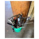 Assorted Hand Tools in Green Bucket - Clamps, Pliers, Saws & More