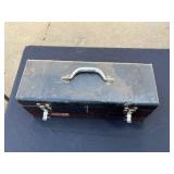 Vintage Metal Toolbox with Red Interior and Top Handle