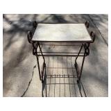 Vintage Iron Kitchen Cart - Two-Tier Metal Rack with Scroll Accents, Rust Patina