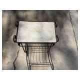 Vintage Iron Kitchen Cart - Two-Tier Metal Rack with Scroll Accents, Rust Patina
