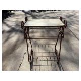 Vintage Iron Kitchen Cart - Two-Tier Metal Rack with Scroll Accents, Rust Patina