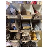 Assorted Hardware Fasteners - Screws, Nuts, Bolts & Washers in Metal Bin Rack