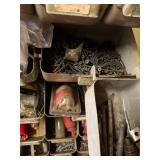 Assorted Hardware Fasteners - Screws, Nuts, Bolts & Washers in Metal Bin Rack