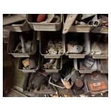 Assorted Hardware Fasteners - Screws, Nuts, Bolts & Washers in Metal Bin Rack