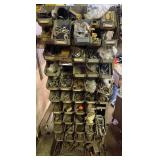 Assorted Hardware Fasteners - Screws, Nuts, Bolts & Washers in Metal Bin Rack