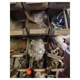 Assorted Hardware Fasteners - Screws, Nuts, Bolts & Washers in Metal Bin Rack