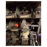 Assorted Hardware Fasteners - Screws, Nuts, Bolts & Washers in Metal Bin Rack