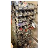 Assorted Hardware Fasteners - Screws, Nuts, Bolts & Washers in Metal Bin Rack