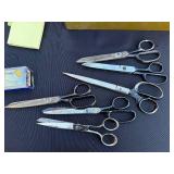 Pen in Box & Scissors, Notebook, Tape, Sticky Notes, Olive Metal Box - Vintage Office Lot