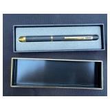 Pen in Box & Scissors, Notebook, Tape, Sticky Notes, Olive Metal Box - Vintage Office Lot