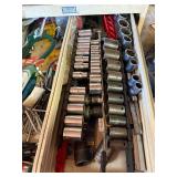 Socket Set with Hand Tools in Wood Tool Drawer - Automotive Shop Hardware