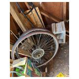 Vintage 26-In Bicycle Wheel with Steel Rim and Hub & Misc Garage Items
