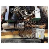 Assorted Metal Salvage: Pipes, Wire Mesh Panels & Shelving Frames