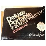 This Broksonic Deluxe Portable 5" Black and White TV (Model CTRE684UL) is a vintage electronic collectible
