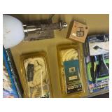 Various garage lot:  jumper cables , dock line , wall lamp , window winder ect