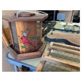 Various wall decorations and bird feeder