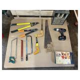 Large Mixed Tool Lot – Saws, Loppers, Drill, Hardware Organizer & More – Shop Tools – Works