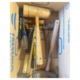 Levels, wood mallet, fan, drive set , hammers ect