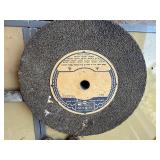 Box of various tools, grinding wheel, c clamps and more