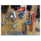 Box of fasteners, tie downs, wrenches and various.