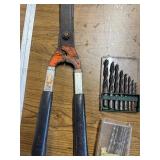 Bits, pipe insulation, grass clipper , screw drivers