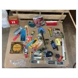 Mixed Tool & Hardware Lot – Master Lock Cable, Hand Tools, Level, Saw Blade, Accessories & More
