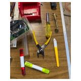 Box of various hardware and equipment