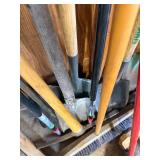 Lot of shovels, rakes garden claw