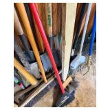 Lot of shovels, rakes garden claw