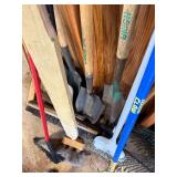 Lot of shovels, rakes garden claw