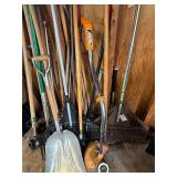 Huge lot of yard tools, rakes, garden claws edges