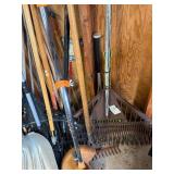 Huge lot of yard tools, rakes, garden claws edges
