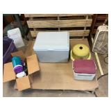 Coolers & Kitchenware Lot – Electric Cooler, Small Cooler, Vintage Yellow Enamel Pot & More
