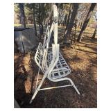 vintage white metal and vinyl strap patio chaise lounge chair/rocker