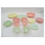 Vintage Hazel Atlas Moderntone  Platonite glass. 1930s/1940s. Tea Cups, Saucers, Plates, Bowl