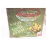 Vintage Indiana Glass Diamond Point Tall Compote. Ruby Band Crystal #0199