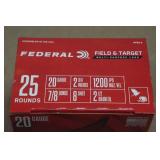 25 Federal Field & Range 20 Gauge 2-3/4" 8 Shot Shotshells