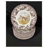 Spode Wildlife Transferware Dinnerware Set - Brown Floral Border with Birds & Animals