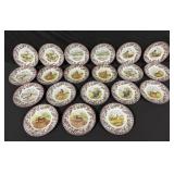 Spode Wildlife Transferware Dinnerware Set - Brown Floral Border with Birds & Animals