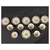 Spode Wildlife Transferware Dinnerware Set - Brown Floral Border with Birds & Animals